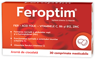 Feroptim comprimate masticabile cu aromă de ciocolată package